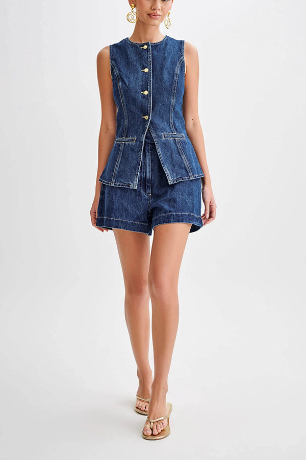 Abel Denim High Waist Relaxed Fit Shorts