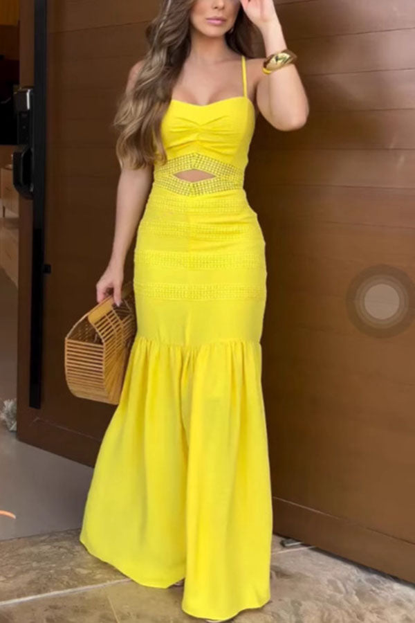 Beautiful Essence Crochet Lace Patchwork Hollow Fishtail Maxi Dress