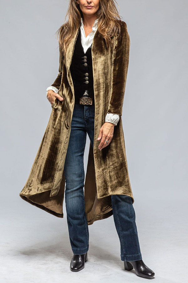 Vintage Velvet Long Loose Pocket Slit Coat