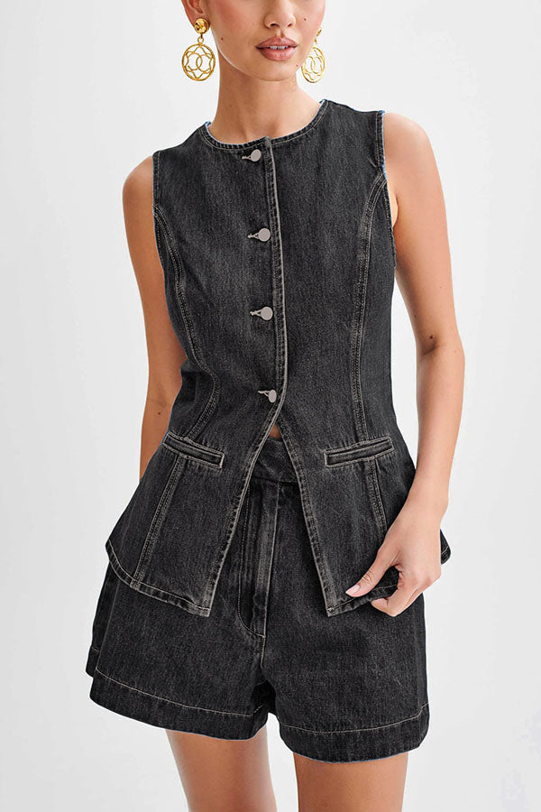 Abel Denim High Waist Relaxed Fit Shorts