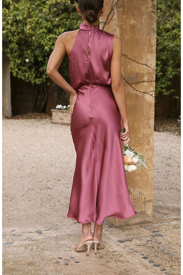 Classic on You Satin High Cowl Neck Top and Elastic Waist Pocket Loose Pants Set