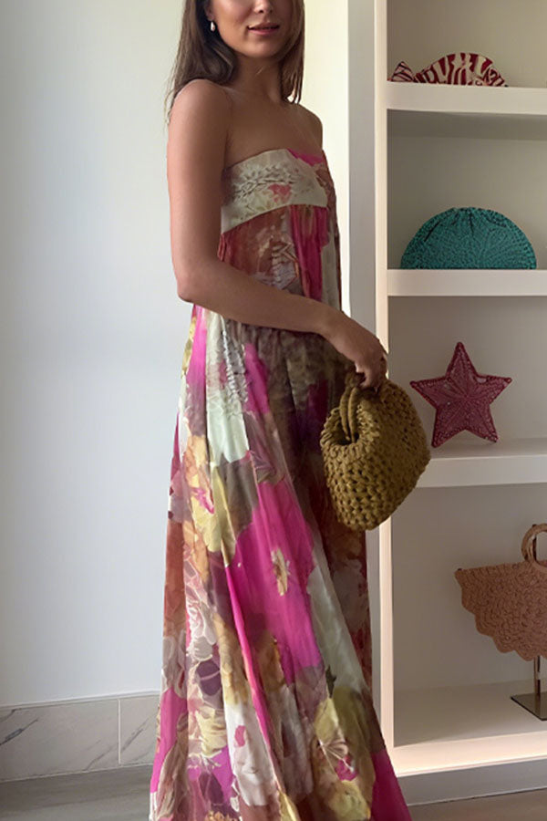 Shelia Ethnic Floral Print Off Shoulder A-line Maxi Dress