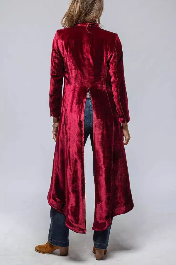Vintage Velvet Long Loose Pocket Slit Coat