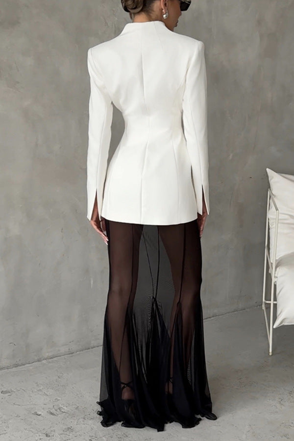 French summer chiffon fish tail eternal mesh high waisted elastic fish tail long skirt