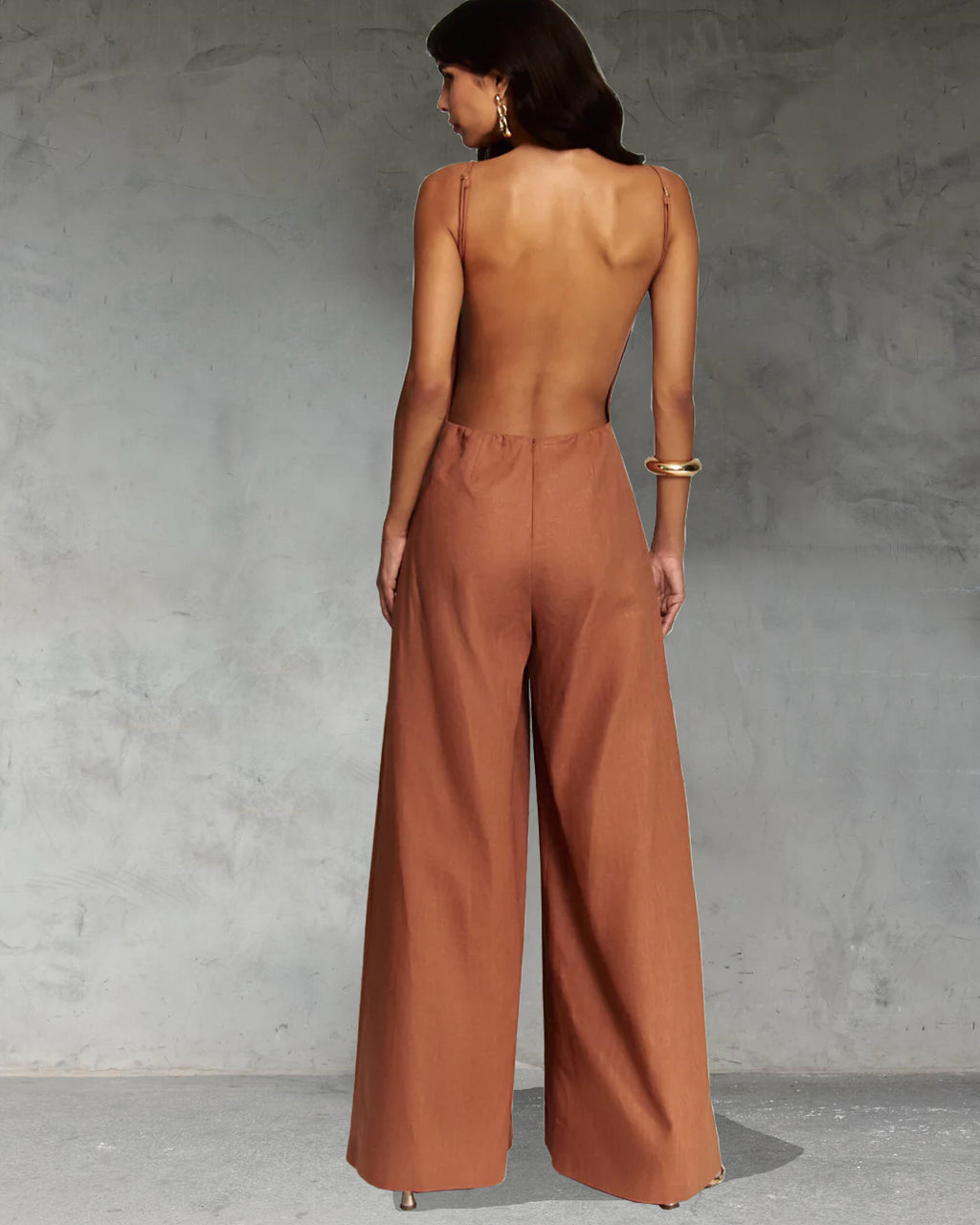 Kelso Linen Blend Square Neck Pocketed Backless Wide Leg Jumpsuit