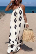Light luxury style, abundant sunshine, ethnic beach, ocean soaring, printed one shoulder loose long skirt