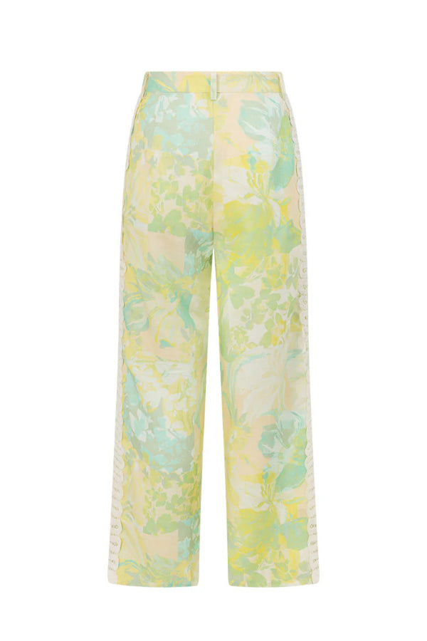 Summer Elegant Printed Curved Crochet Trim Camisole Top and Elastic Waist Casual Pocket Wide-leg Pants Set