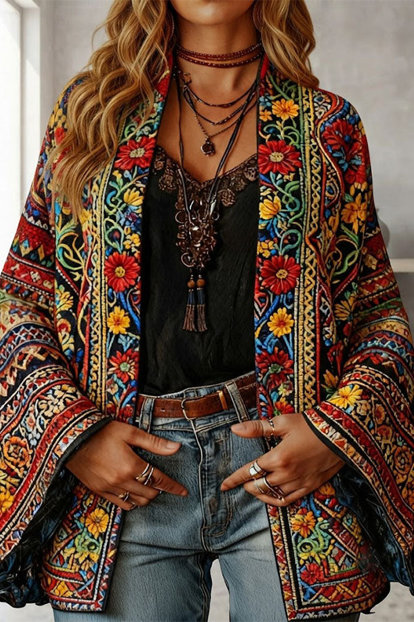 Essential Mosaic Velvet Open-Front Jacket