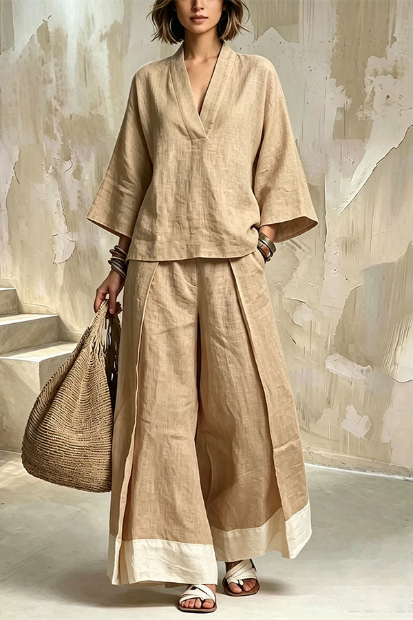 Minimalist V-Neck Linen Co-ord Set