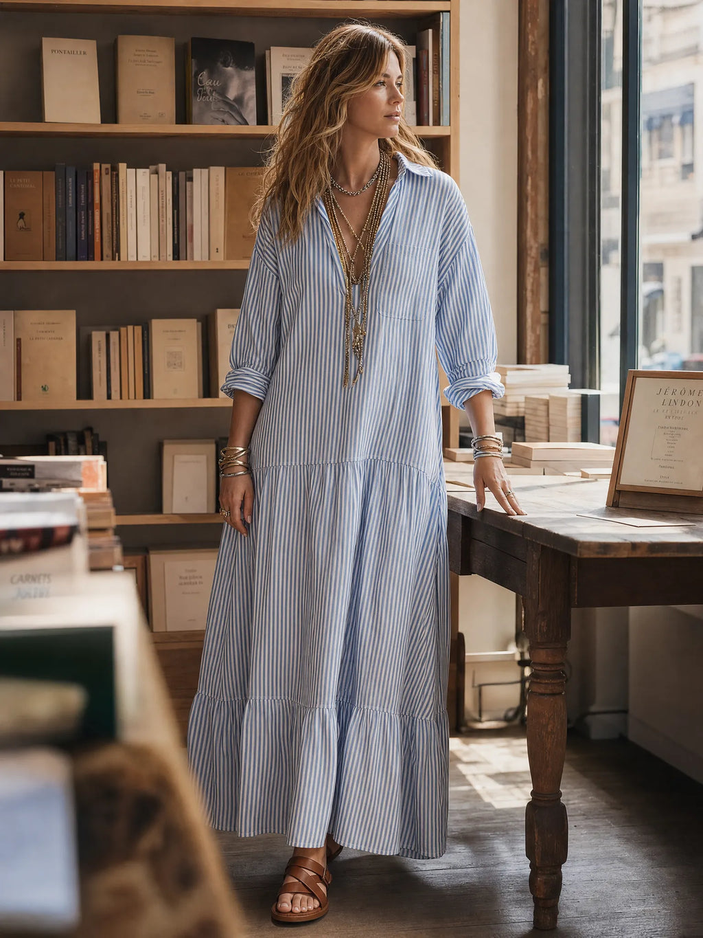 Blue Stripe Relaxed Shirt Maxi Dress