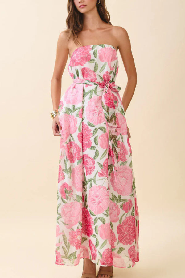 Floral Print Sleeveless Off-shoulder Loose Casual Maxi Dress