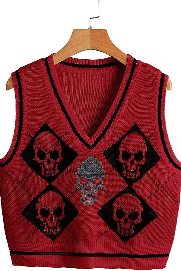 Halloween Skull Argyle Knit Sweater Vest
