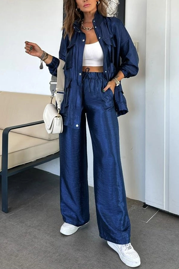 Easy on Me Metallic Fabric Elastic Waist Pocketed Wide Leg Pants