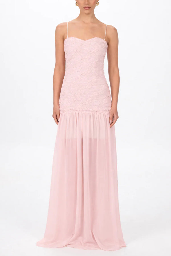 Stylish Three-dimensional Floral Chiffon Patchwork Strapless Elegant Maxi Dress