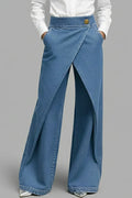 Stylish High-waisted Crossover Placket Pocket Casual Jeans