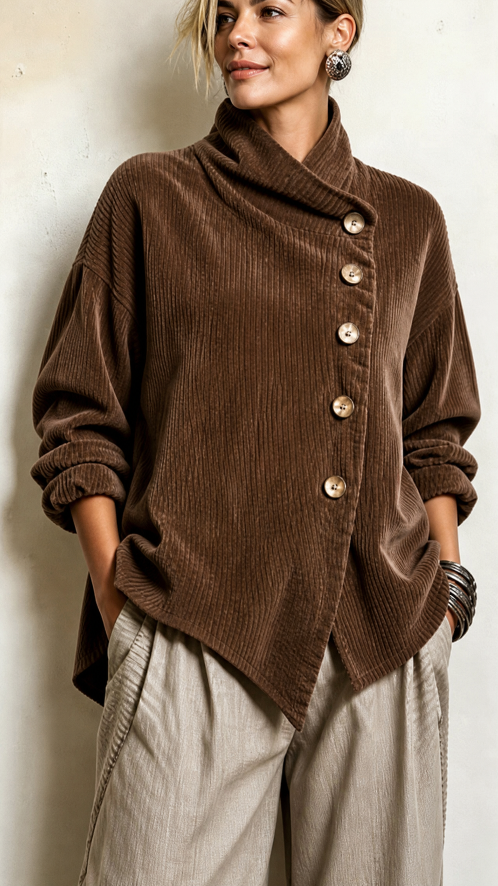 Corduroy Asymmetrical Collar Jacket