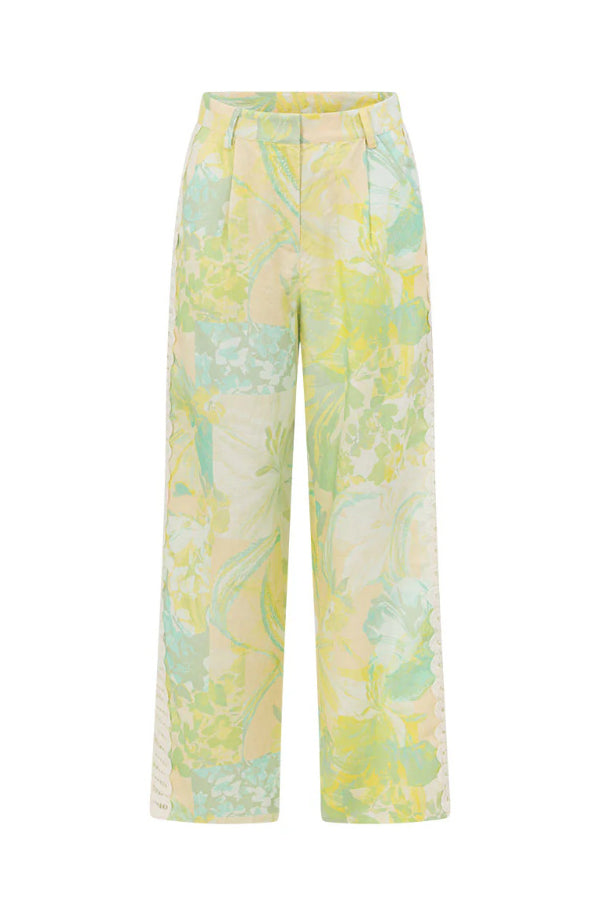 Summer Elegant Printed Curved Crochet Trim Camisole Top and Elastic Waist Casual Pocket Wide-leg Pants Set