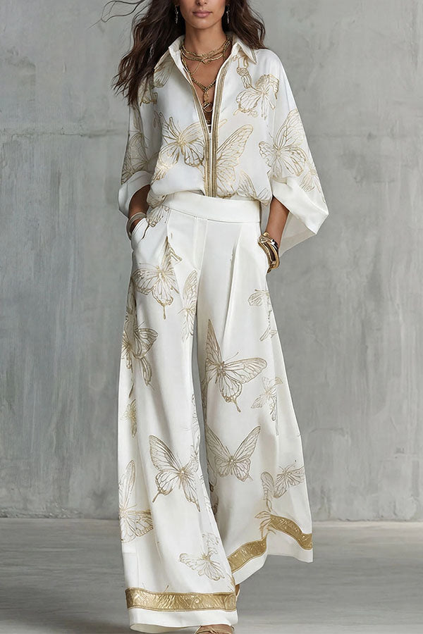 Flowy Butterfly Pattern Two-Piece Set
