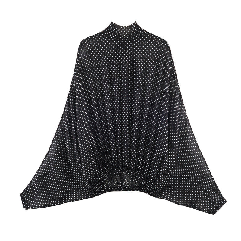 Seraphina Flowing Lantern-Sleeve Polka Dot Blouse