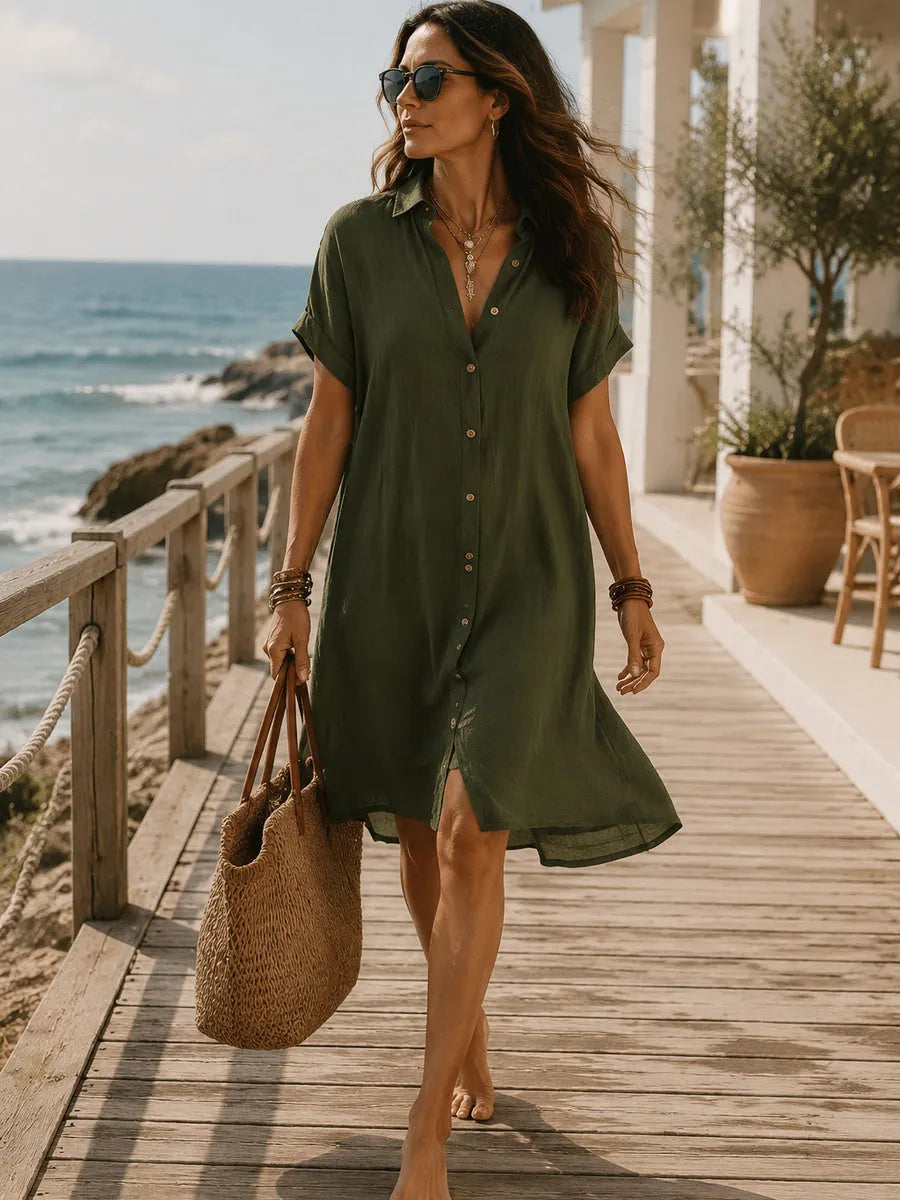 Modern Boho Effortless Black Linen Relaxed Midi Dress