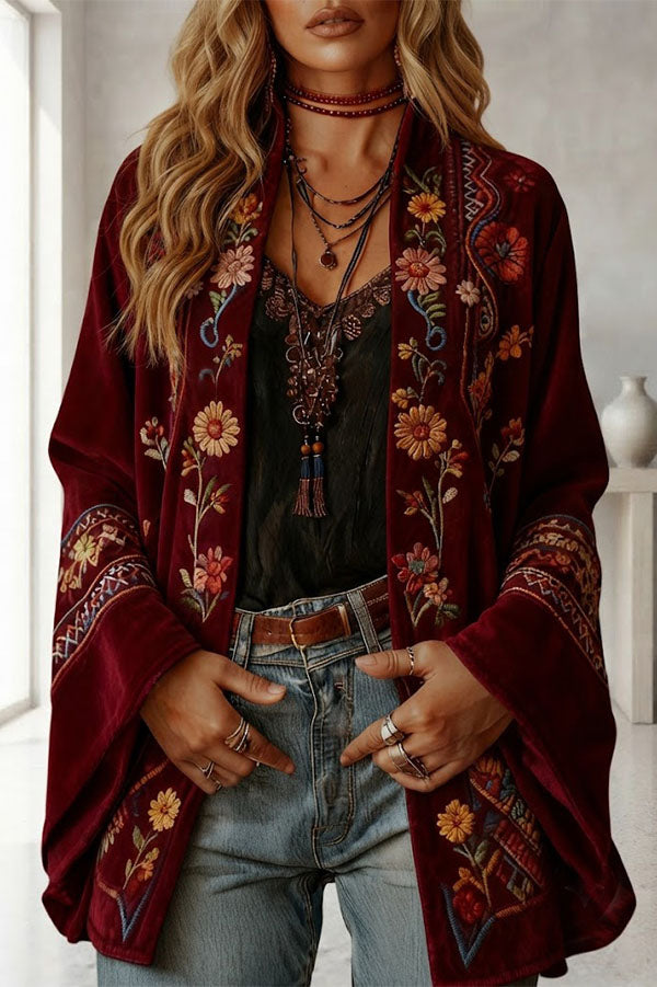 Essential Mosaic Velvet Open-Front Jacket