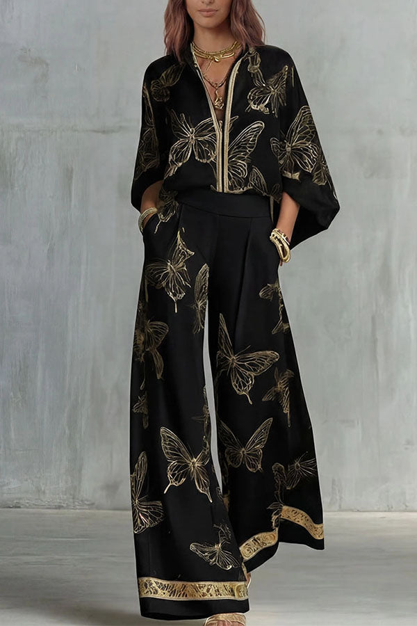 Flowy Butterfly Pattern Two-Piece Set