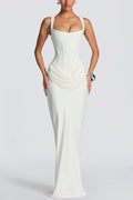 Larrah Square Neck Back Lace-up Satin Drape Hem Maxi Dress