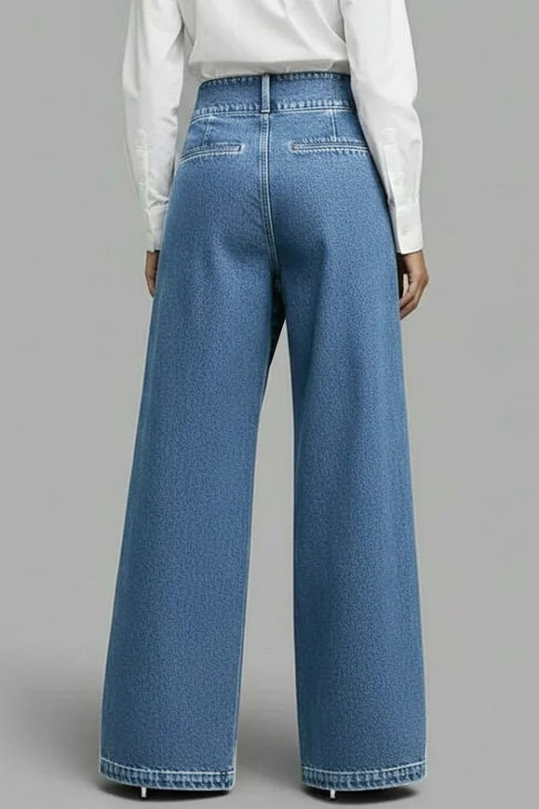 Stylish High-waisted Crossover Placket Pocket Casual Jeans