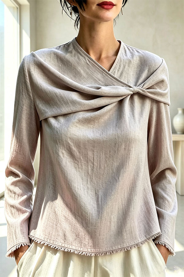 Draped Twist-Front Textured Blouse
