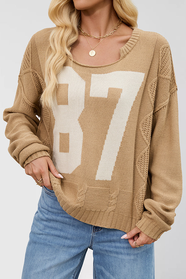 Fashionable Digital Jacquard Loose Long-sleeved Knit Sweater