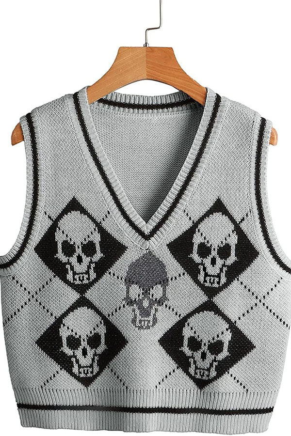 Halloween Skull Argyle Knit Sweater Vest