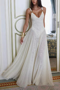 Solid Color V-neck Sleeveless Slim-fit Elegant Mesh Maxi Dress