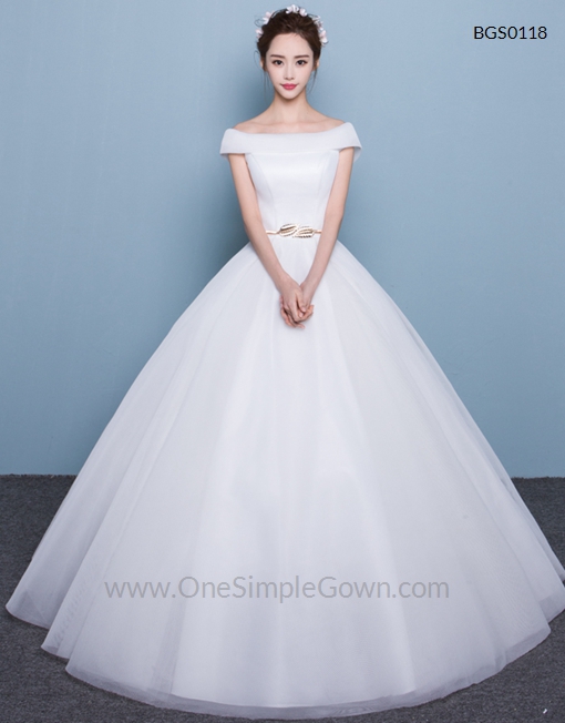 Off The Shoulder Plain White Wedding Dress Rom Dress Onesimplegown Com